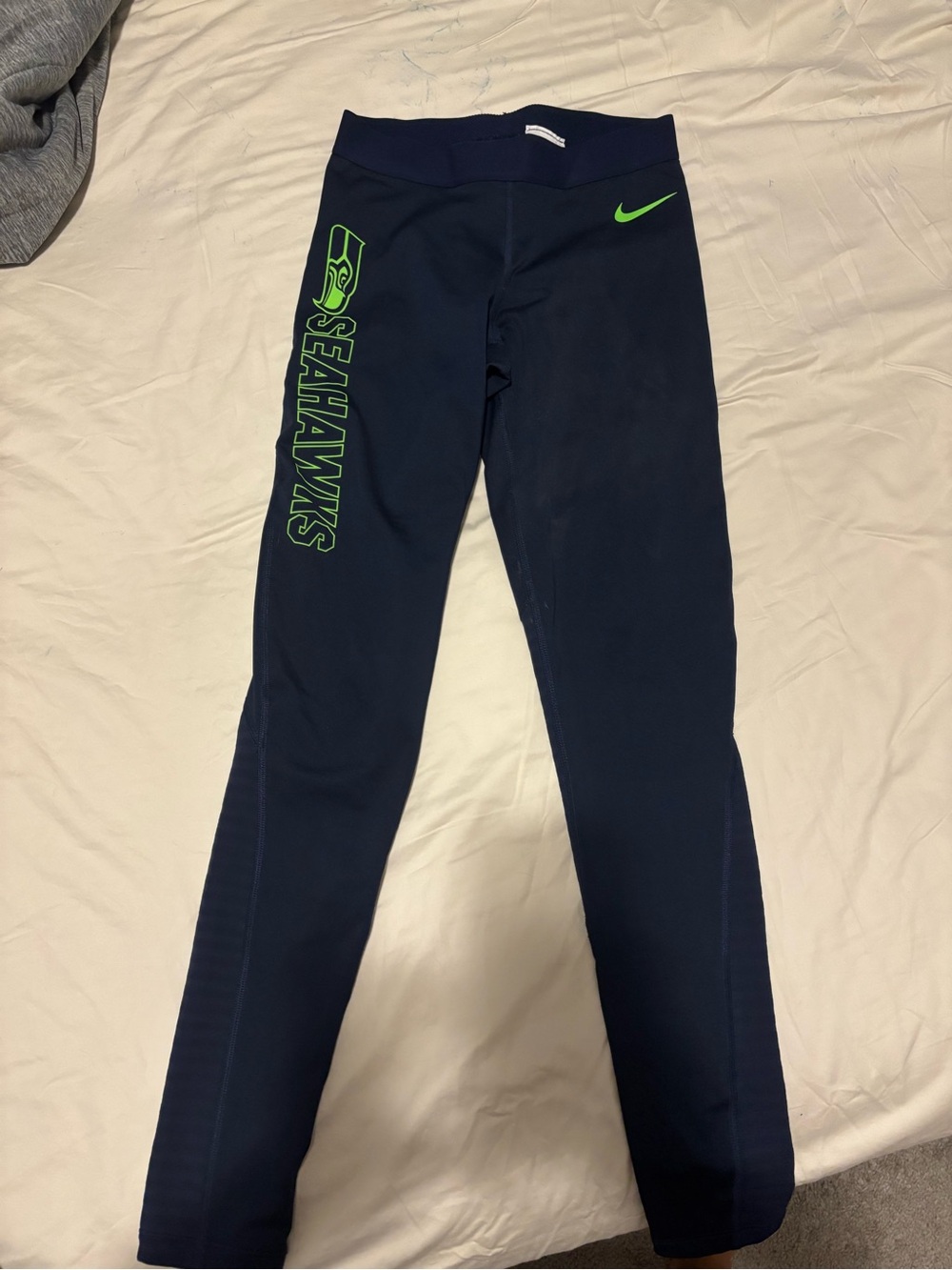 NFL Seattle Seahawks Navy Leggings with Neon Green Accents